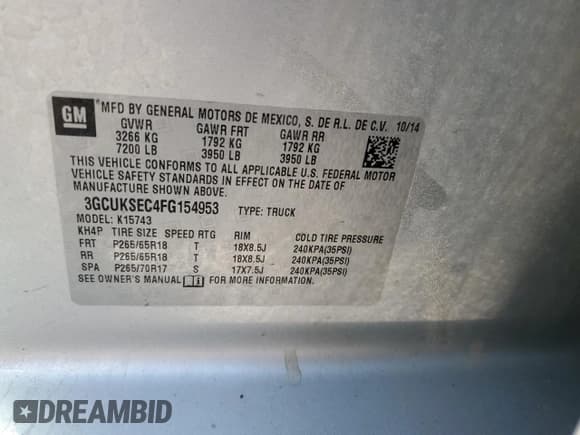✅ 2015 Chevrolet Silverado 1500 LTZ • VIN: 3GCUKSEC4FG154953 • Лот: 65177835. Опубликован ранее на Copart с пробегом Не указан. Бесплатный доступ к архиву аукционных продаж из США и подробный отчёт об истории автомобиля на DreamBid. Изображение 13.