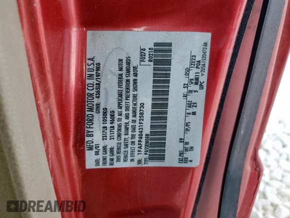 ✅ 2001 Ford Mustang Standard • VIN: 1FAFP40431F258730 • Lot: 82288725. Wystawiony na Copart z przebiegiem Nie podano. Bezpłatny archiwum sprzedaży aukcyjnych z USA i szczegółowy raport historii pojazdu na DreamBid. Zdjęcie 13.