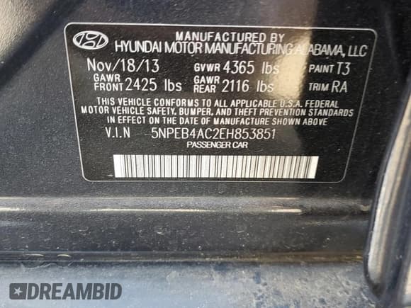 ✅ 2014 Hyundai Sonata GLS • VIN: 5NPEB4AC2EH853851 • Lot: 57063674. Listed on Copart with 101,597 mi. Free auction sales archive from the USA and detailed vehicle history report at DreamBid. Image 14.