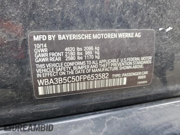 ✅ 2015 BMW 3 Series 328i xDrive • VIN: WBA3B5C50FP653582 • Lot: 91160695. Listed on Copart with 187,818 mi. Free auction sales archive from the USA and detailed vehicle history report at DreamBid. Image 12.