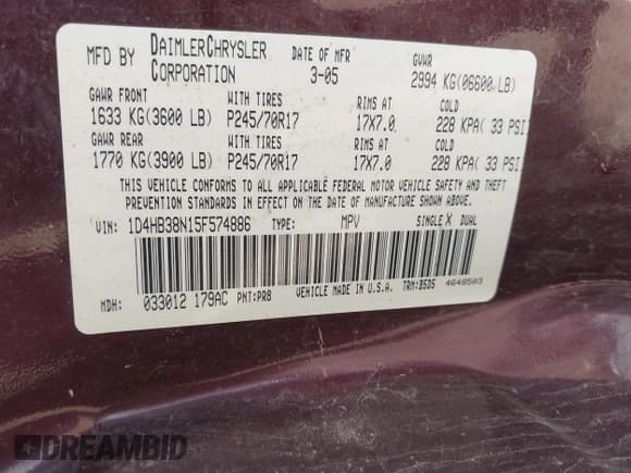 ✅ 2005 Dodge Durango SXT • VIN: 1D4HB38N15F574886 • Лот: 42274183. Опубликован ранее на IAAI с пробегом 224 122 миль. Бесплатный доступ к архиву аукционных продаж из США и подробный отчёт об истории автомобиля на DreamBid. Изображение 9.