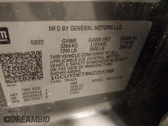 ✅ 2022 Chevrolet Silverado 1500 LT • VIN: 1GCUYDET9NZ215769 • Lot: 43546939. Wystawiony na IAAI z przebiegiem 116 016 mil. Bezpłatny archiwum sprzedaży aukcyjnych z USA i szczegółowy raport historii pojazdu na DreamBid. Zdjęcie 9.
