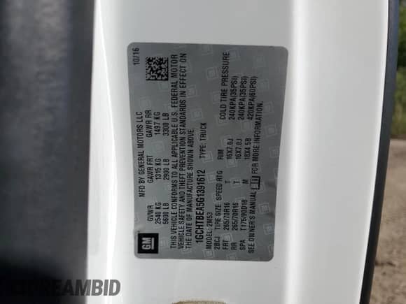 2016 Chevrolet Colorado 4WD WT с VIN 1GCHTBEA5G1391612, выставлен на аукционе Copart как лот 56466825 с пробегом 149 954 миль миль и Списание • Salvage title. История ставок и продаж доступна на DreamBid. Изображение 13.