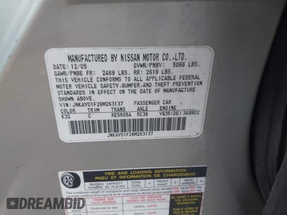 ✅ 2006 Infiniti M • VIN: JNKAY01F26M263137 • Lot: 42475515. Listed on IAAI with 127,146 mi. Free auction sales archive from the USA and detailed vehicle history report at DreamBid. Image 9.