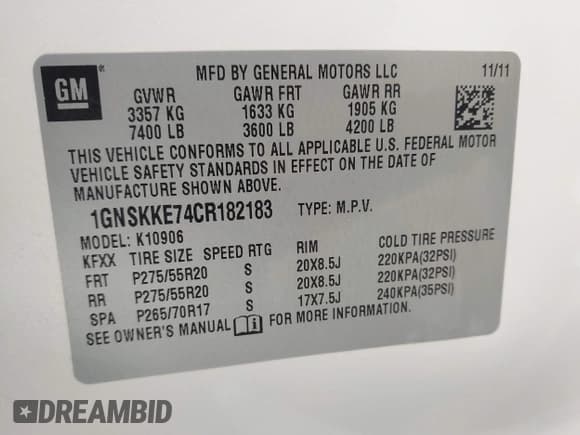 ✅ 2012 Chevrolet Suburban LTZ • VIN: 1GNSKKE74CR182183 • Lot: 43556225. Listed on IAAI with 210,228 mi. Free auction sales archive from the USA and detailed vehicle history report at DreamBid. Image 9.