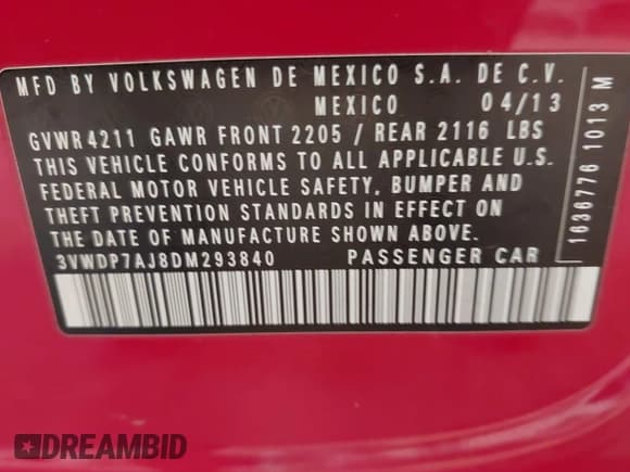 ✅ 2013 Volkswagen Jetta SE • VIN: 3VWDP7AJ8DM293840 • Lot: 42527891. Wystawiony na IAAI z przebiegiem 102 231 mil. Bezpłatny archiwum sprzedaży aukcyjnych z USA i szczegółowy raport historii pojazdu na DreamBid. Zdjęcie 9.