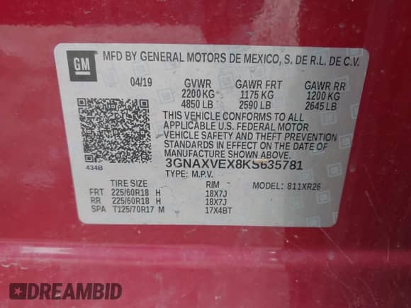 2019 Chevrolet Equinox LT с VIN 3GNAXVEX8KS635781, выставлен на аукционе IAAI как лот 43264781 с пробегом 84 915 миль миль и . История ставок и продаж доступна на DreamBid. Изображение 9.