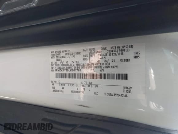 ✅ 2020 Ford Transit Passenger XL • VIN: 1FMZK1Y89LKB17761 • Lot: 39455768. Wystawiony na IAAI z przebiegiem 73 654 mil. Bezpłatny archiwum sprzedaży aukcyjnych z USA i szczegółowy raport historii pojazdu na DreamBid. Zdjęcie 9.