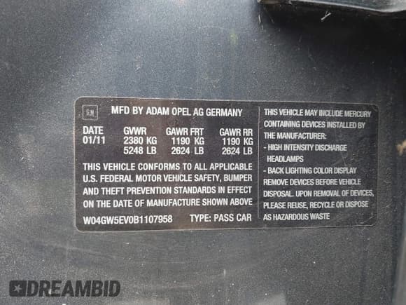 ✅ 2011 Buick Regal CXL Turbo TO2 • VIN: W04GW5EV0B1107958 • Lot: 41609496. Listed on IAAI with Not provided. Free auction sales archive from the USA and detailed vehicle history report at DreamBid. Image 9.