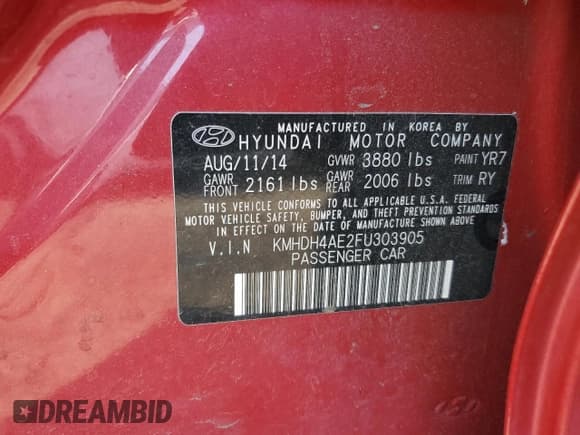 ✅ 2015 Hyundai Elantra Limited • VIN: KMHDH4AE2FU303905 • Lot: 61925045. Listed on Copart with 99,261 mi. Free auction sales archive from the USA and detailed vehicle history report at DreamBid. Image 12.