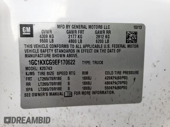 ✅ 2014 Chevrolet Silverado 2500HD LT • VIN: 1GC1KXCG9EF170622 • Лот: 51823865. Опубликован ранее на Copart с пробегом 276 042 миль. Бесплатный доступ к архиву аукционных продаж из США и подробный отчёт об истории автомобиля на DreamBid. Изображение 12.