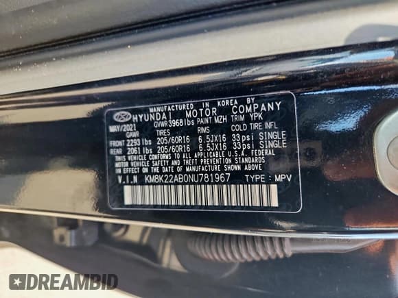 ✅ 2022 Hyundai Kona SE • VIN: KM8K22AB0NU781967 • Lot: 84975805. Listed on Copart with 54,512 mi. Free auction sales archive from the USA and detailed vehicle history report at DreamBid. Image 13.