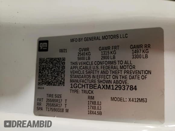 ✅ 2021 Chevrolet Colorado 4WD Work Truck • VIN: 1GCHTBEAXM1293784 • Lot: 69973895. Listed on Copart with 39,939 mi. Free auction sales archive from the USA and detailed vehicle history report at DreamBid. Image 12.