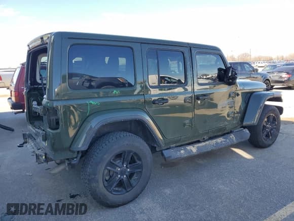 ✅ 2021 Jeep Wrangler Unlimited Sahara Altitude • VIN: 1C4HJXEN8MW736426 • Lot: 50145245. Listed on Copart with 30,938 mi. Free auction sales archive from the USA and detailed vehicle history report at DreamBid. Image 3.