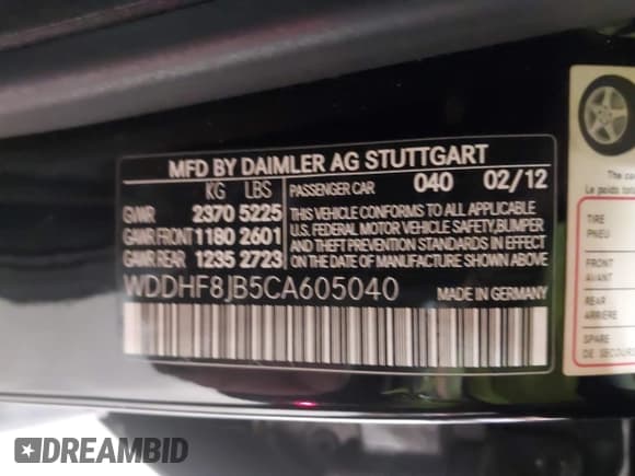 ✅ 2012 Mercedes-Benz E 350 Sport • VIN: WDDHF8JB5CA605040 • Lot: 43539821. Listed on IAAI with 207,217 mi. Free auction sales archive from the USA and detailed vehicle history report at DreamBid. Image 9.