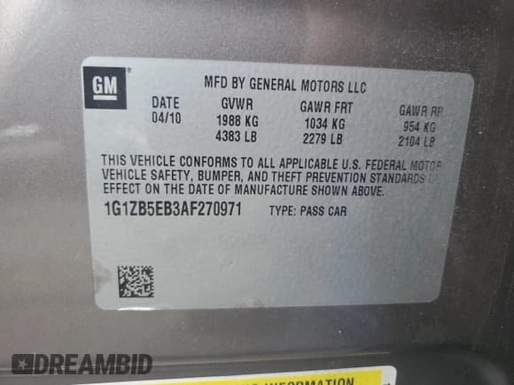 ✅ 2010 Chevrolet Malibu 1LS • VIN: 1G1ZB5EB3AF270971 • Lot: 71658814. Listed on Copart with 161,132 mi. Free auction sales archive from the USA and detailed vehicle history report at DreamBid. Image 12.