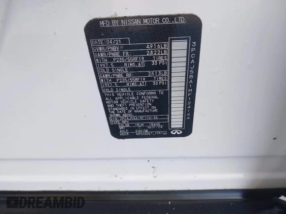 ✅ 2021 Infiniti QX50 Luxe • VIN: 3PCAJ5BA1MF124144 • Lot: 43476135. Listed on IAAI with 72,439 mi. Free auction sales archive from the USA and detailed vehicle history report at DreamBid. Image 9.