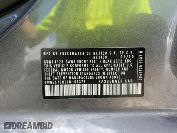 ✅ 2020 Volkswagen Jetta SEL • VIN: 3VWE57BU9LM106378 • Lot: 69557565. Listed on Copart with 71,201 mi. Free auction sales archive from the USA and detailed vehicle history report at DreamBid. Image 13.