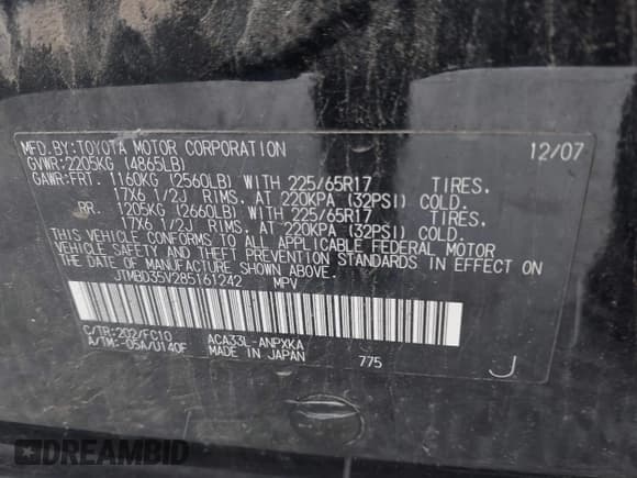 ✅ 2008 Toyota RAV4 • VIN: JTMBD35V285161242 • Lot: 43866249. Listed on IAAI with 211,870 mi. Free auction sales archive from the USA and detailed vehicle history report at DreamBid. Image 9.