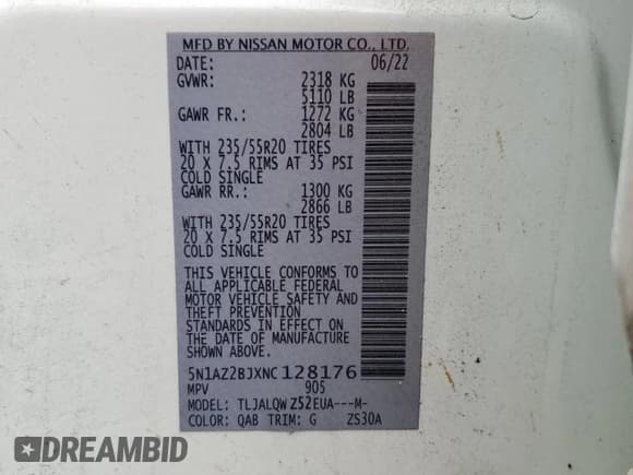 ✅ 2022 Nissan Murano SV • VIN: 5N1AZ2BJXNC128176 • Lot: 70566385. Wystawiony na Copart z przebiegiem 52 870 mil. Bezpłatny archiwum sprzedaży aukcyjnych z USA i szczegółowy raport historii pojazdu na DreamBid. Zdjęcie 13.