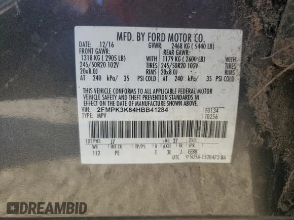 ✅ 2017 Ford Edge Titanium • VIN: 2FMPK3K84HBB41284 • Lot: 69271045. Listed on Copart with 126,381 mi. Free auction sales archive from the USA and detailed vehicle history report at DreamBid. Image 13.