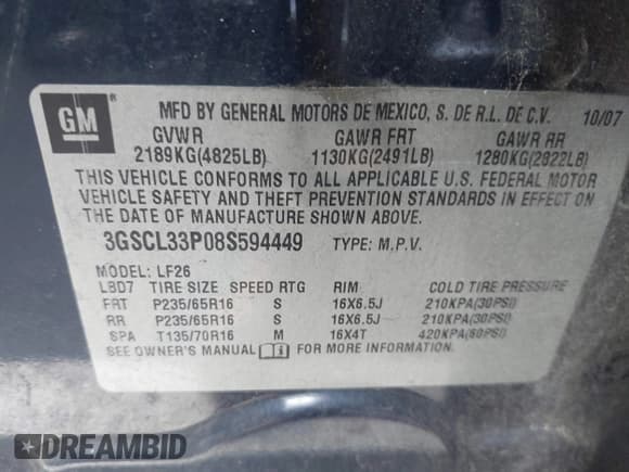 ✅ 2008 Saturn VUE XE • VIN: 3GSCL33P08S594449 • Lot: 42985774. Listed on IAAI with 188,826 mi. Free auction sales archive from the USA and detailed vehicle history report at DreamBid. Image 9.