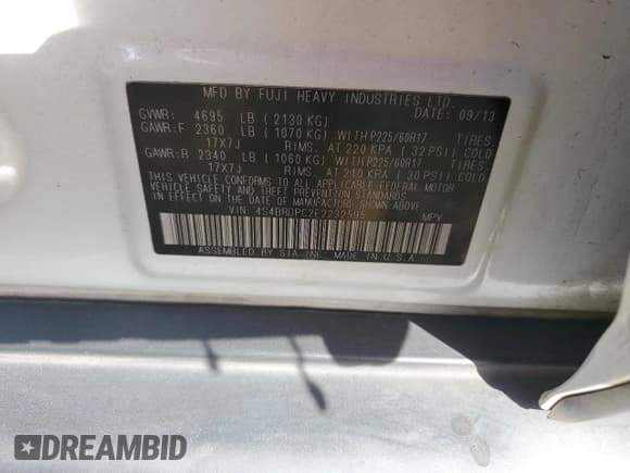 ✅ 2014 Subaru Outback Limited • VIN: 4S4BRDPC2E2232595 • Lot: 82466725. Listed on Copart with 205,234 mi. Free auction sales archive from the USA and detailed vehicle history report at DreamBid. Image 13.