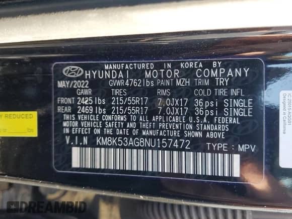 2022 Hyundai Kona Limited z VIN KM8K53AG8NU157472, wystawiony jako Copart lot #62862115 z przebiegiem 28 741 mil mil oraz Czysty tytuł • Clean title. Historia ofert i sprzedaży dostępna na DreamBid. Obrazek 12.