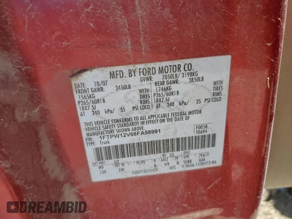 ✅ 2008 Ford F-150 XLT • VIN: 1FTPW12V68FA58991 • Лот: 58973955. Опубликован ранее на Copart с пробегом 221 741 миль. Бесплатный доступ к архиву аукционных продаж из США и подробный отчёт об истории автомобиля на DreamBid. Изображение 12.