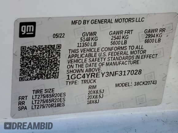 2022 Chevrolet Silverado 2500HD High Country with VIN 1GC4YREY3NF317028, listed as a Copart auction lot 69075145 with 50,593 mi miles and Salvage title. Bid and sale history available at DreamBid. Image 13.