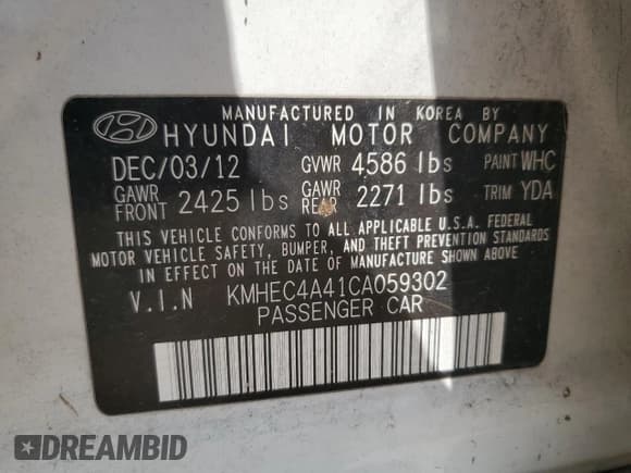 ✅ 2012 Hyundai Sonata Hybrid • VIN: KMHEC4A41CA059302 • Lot: 71953074. Listed on Copart with 161,739 mi. Free auction sales archive from the USA and detailed vehicle history report at DreamBid. Image 12.