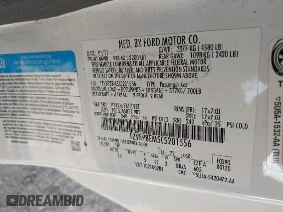 ✅ 2012 Ford Mustang Premium • VIN: 1ZVBP8EM5C5201556 • Lot: 43367013. Listed on IAAI with 79,539 mi. Free auction sales archive from the USA and detailed vehicle history report at DreamBid. Image 9.