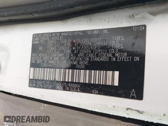 ✅ 2005 Toyota Tundra SR5 • VIN: 5TBDT44175S478853 • Lot: 41567392. Wystawiony na IAAI z przebiegiem 314 689 mil. Bezpłatny archiwum sprzedaży aukcyjnych z USA i szczegółowy raport historii pojazdu na DreamBid. Zdjęcie 9.