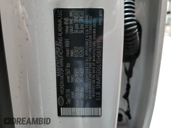 2025 Hyundai Santa Fe Calligraphy с VIN 5NMP5DGL1SH087899, выставлен на аукционе Copart как лот 48105445 с пробегом Не указан миль и Списание • Salvage title. История ставок и продаж доступна на DreamBid. Изображение 13.