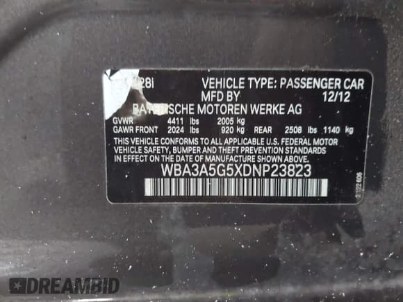 ✅ 2013 BMW 3 Series 328i • VIN: WBA3A5G5XDNP23823 • Лот: 43431534. Опубликован ранее на IAAI с пробегом 168 935 миль. Бесплатный доступ к архиву аукционных продаж из США и подробный отчёт об истории автомобиля на DreamBid. Изображение 9.