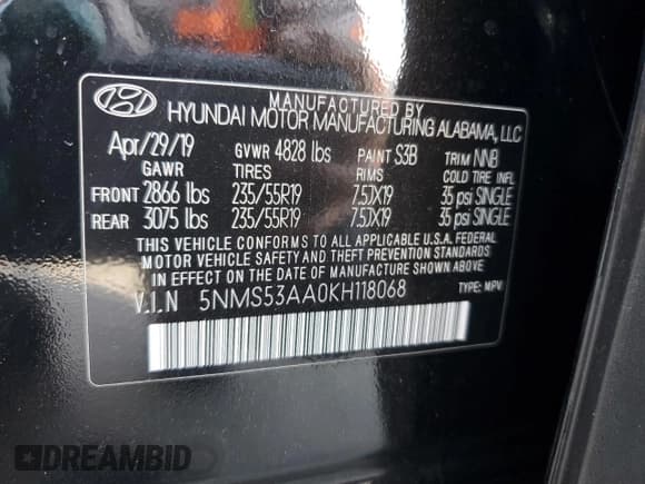 ✅ 2019 Hyundai Santa Fe Limited • VIN: 5NMS53AA0KH118068 • Lot: 43833223. Wystawiony na Copart z przebiegiem 41 705 mil. Bezpłatny archiwum sprzedaży aukcyjnych z USA i szczegółowy raport historii pojazdu na DreamBid. Zdjęcie 15.