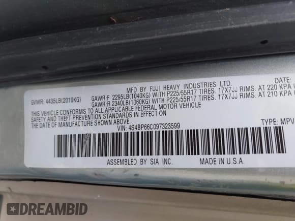 ✅ 2009 Subaru Outback Limited • VIN: 4S4BP66C097323599 • Lot: 43700551. Listed on IAAI with 151,566 mi. Free auction sales archive from the USA and detailed vehicle history report at DreamBid. Image 9.