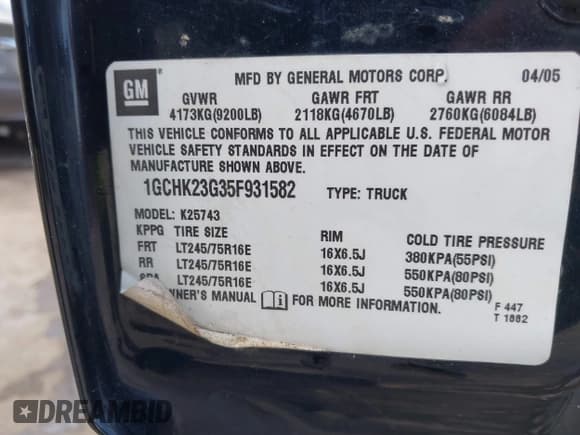 ✅ 2005 Chevrolet Silverado 2500HD LT3 • VIN: 1GCHK23G35F931582 • Лот: 42539862. Опубликован ранее на IAAI с пробегом 131 840 миль. Бесплатный доступ к архиву аукционных продаж из США и подробный отчёт об истории автомобиля на DreamBid. Изображение 9.