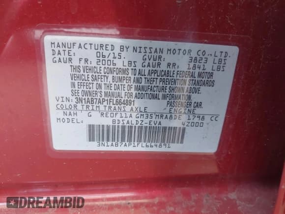 ✅ 2015 Nissan Sentra SV • VIN: 3N1AB7AP1FL664891 • Лот: 43559884. Опубликован ранее на IAAI с пробегом 114 219 миль. Бесплатный доступ к архиву аукционных продаж из США и подробный отчёт об истории автомобиля на DreamBid. Изображение 9.