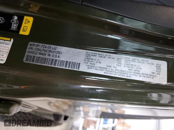 ✅ 2021 Jeep Gladiator Willys • VIN: 1C6HJTAG1ML613351 • Lot: 70010625. Listed on Copart with 52,049 mi. Free auction sales archive from the USA and detailed vehicle history report at DreamBid. Image 13.