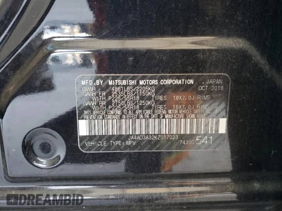 2019 Mitsubishi Outlander SE with VIN JA4AD3A32KZ017023, listed as a Copart auction lot 82741075 with 86,259 mi miles and Clean title. Bid and sale history available at DreamBid. Image 12.