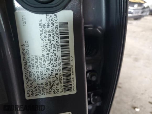 ✅ 2022 Honda Accord Touring • VIN: 1HGCV3F97NA007827 • Лот: 86307185. Опубликован ранее на Copart с пробегом 73 353 миль. Бесплатный доступ к архиву аукционных продаж из США и подробный отчёт об истории автомобиля на DreamBid. Изображение 12.