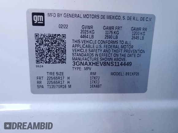 ✅ 2022 Chevrolet Equinox LS • VIN: 3GNAXHEV8NS114449 • Lot: 90789645. Wystawiony na Copart z przebiegiem 24 778 mil. Bezpłatny archiwum sprzedaży aukcyjnych z USA i szczegółowy raport historii pojazdu na DreamBid. Zdjęcie 14.