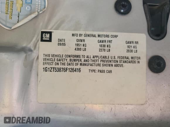 ✅ 2006 Chevrolet Malibu 2LT • VIN: 1G1ZT53876F126416 • Lot: 66957315. Listed on Copart with Not provided. Free auction sales archive from the USA and detailed vehicle history report at DreamBid. Image 12.