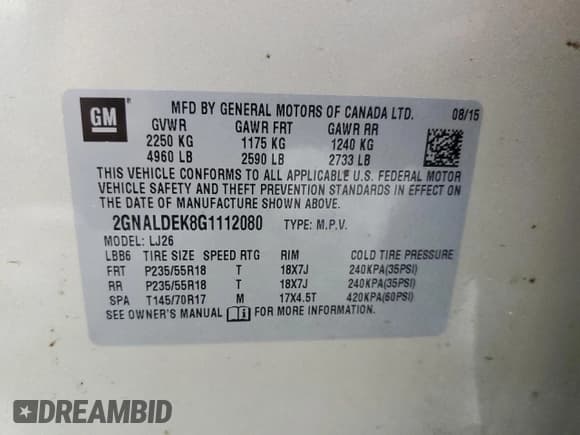 ✅ 2016 Chevrolet Equinox LTZ • VIN: 2GNALDEK8G1112080 • Лот: 58516744. Опубликован ранее на Copart с пробегом 100 907 миль. Бесплатный доступ к архиву аукционных продаж из США и подробный отчёт об истории автомобиля на DreamBid. Изображение 13.