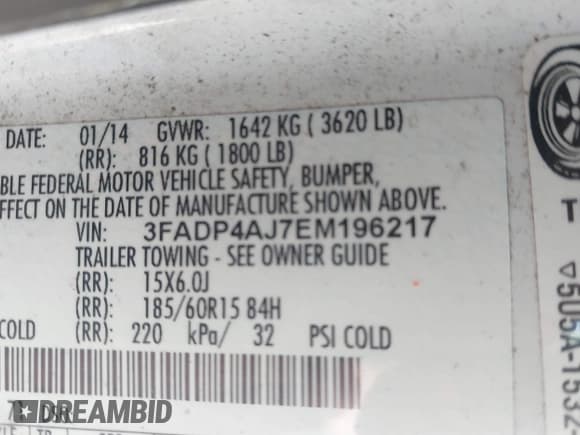 ✅ 2014 Ford Fiesta S • VIN: 3FADP4AJ7EM196217 • Lot: 42263196. Listed on IAAI with Not provided. Free auction sales archive from the USA and detailed vehicle history report at DreamBid. Image 9.