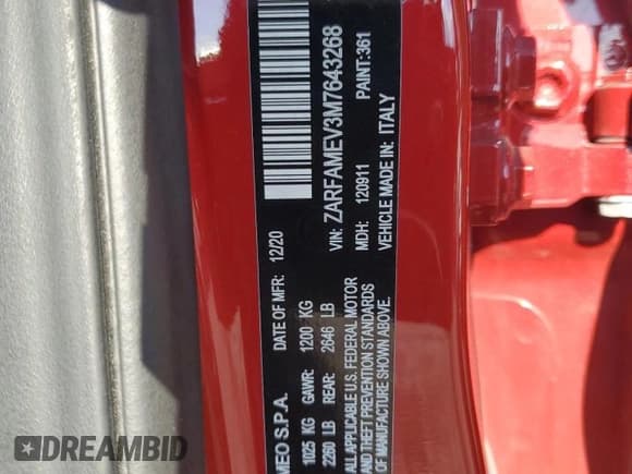 ✅ 2021 Alfa Romeo Giulia Quadrifoglio • VIN: ZARFAMEV3M7643268 • Lot: 71452985. Wystawiony na Copart z przebiegiem 48 593 mil. Bezpłatny archiwum sprzedaży aukcyjnych z USA i szczegółowy raport historii pojazdu na DreamBid. Zdjęcie 12.