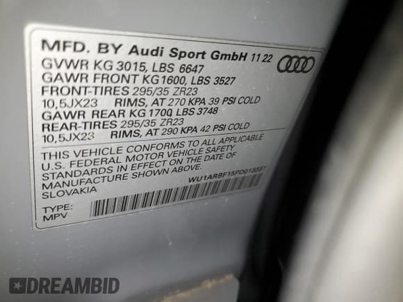 ✅ 2023 Audi RS Q8 • VIN: WU1ARBF15PD013337 • Lot: 51089565. Wystawiony na Copart z przebiegiem 23 470 mil. Bezpłatny archiwum sprzedaży aukcyjnych z USA i szczegółowy raport historii pojazdu na DreamBid. Zdjęcie 13.