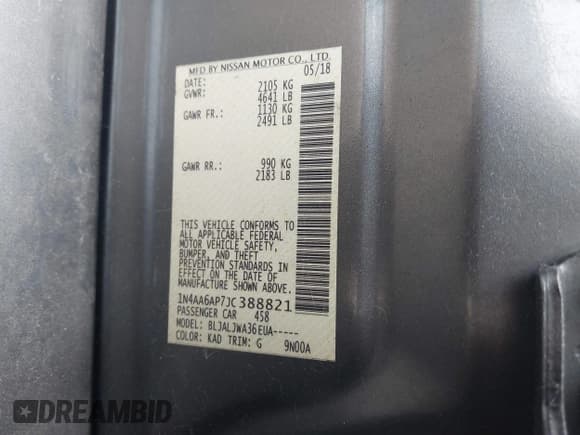 ✅ 2018 Nissan Maxima SL • VIN: 1N4AA6AP7JC388821 • Лот: 42502872. Опубликован ранее на IAAI с пробегом 139 000 миль. Бесплатный доступ к архиву аукционных продаж из США и подробный отчёт об истории автомобиля на DreamBid. Изображение 9.