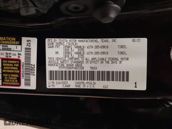 ✅ 2023 Toyota Tundra TRD Pro Hybrid • VIN: 5TFPC5DBXPX023320 • Лот: 42064197. Опубликован ранее на IAAI с пробегом 18 147 миль. Бесплатный доступ к архиву аукционных продаж из США и подробный отчёт об истории автомобиля на DreamBid. Изображение 9.